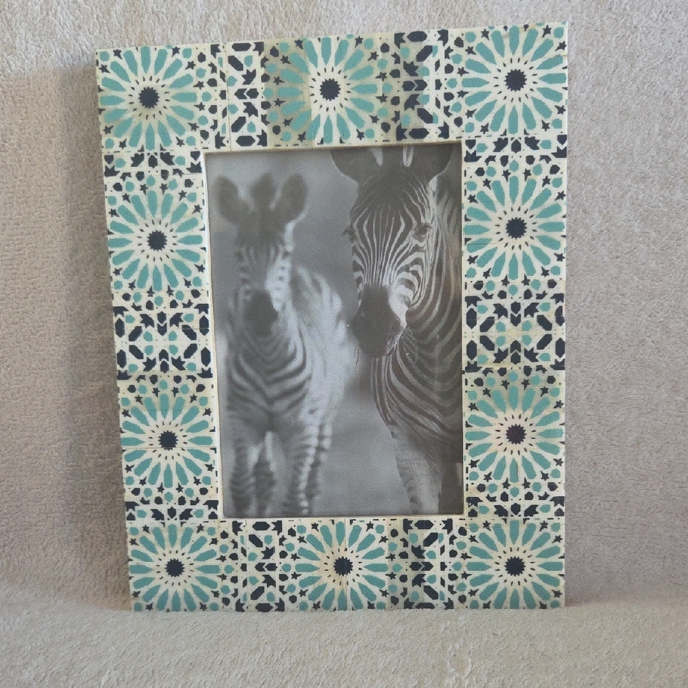 Teal and Cream Mosaic Floral Picture Frame - Decorative Home Accent